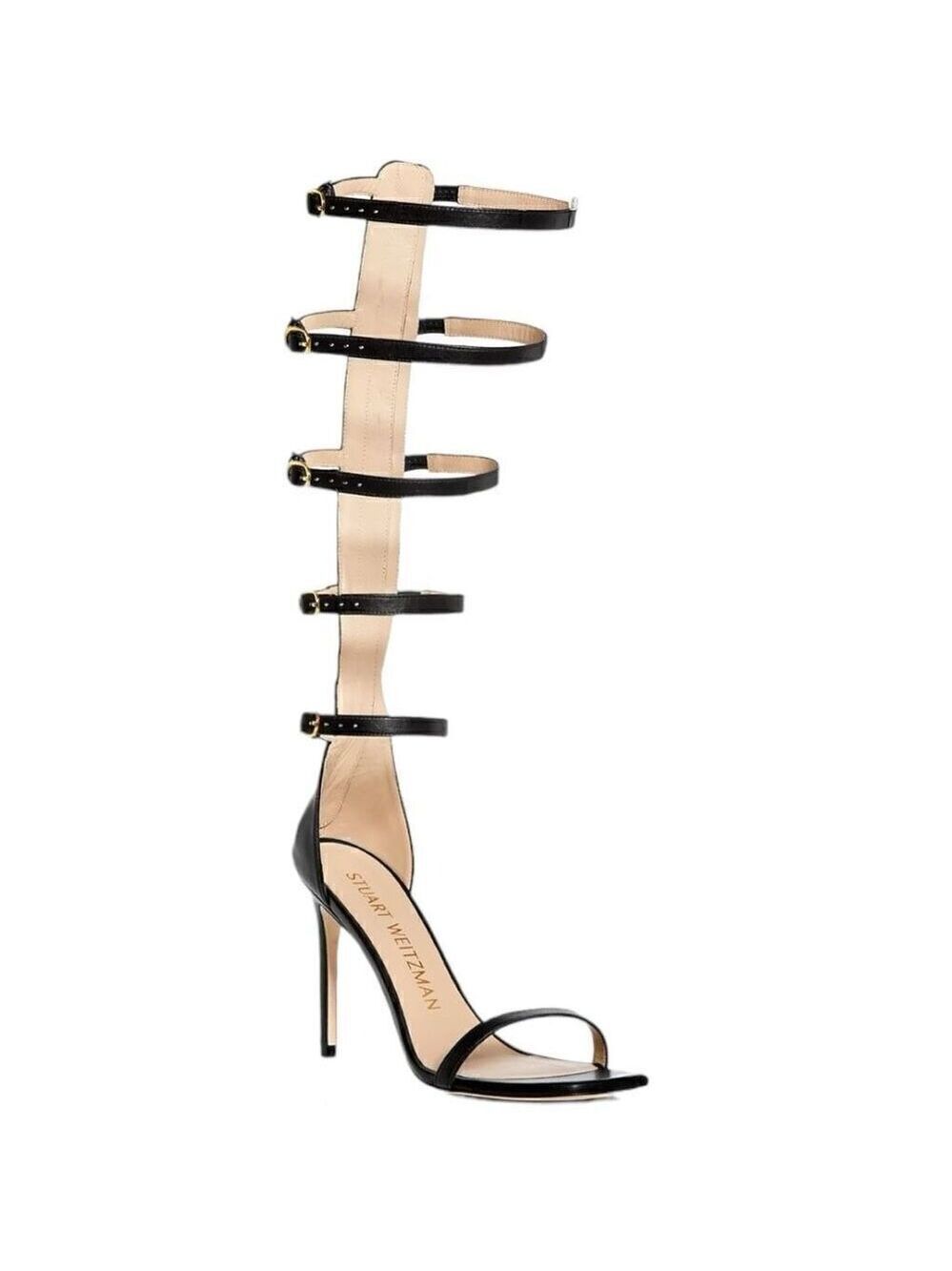 Stuart Weitzman Black Leather Nudistcurve 100 Gladiator Sandals Size 8.5